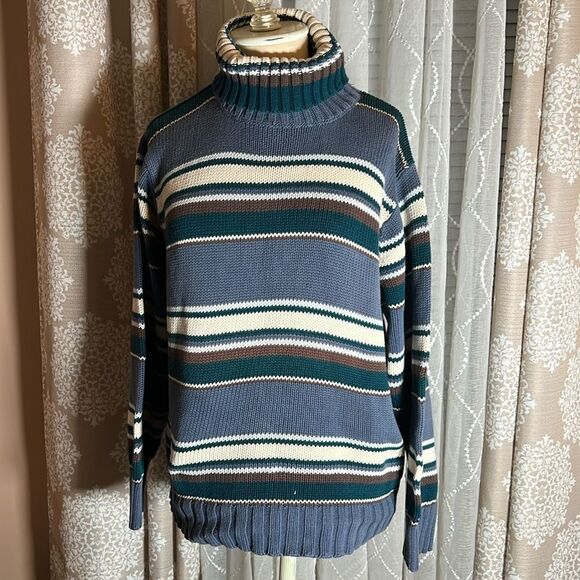 Columbia Thick Knit Striped Turtleneck Sweater – 100% Cotton – Size XL - Picture 1 of 6